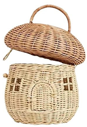 Blogiiup Rattan -Aufbewahrungskorb, Pilze Aufbewahrungskorb, große Kapazität Pilze Korb dekorative Pilze Korbgewebe Korb mit Deckel und Griff gewebter Korbspeicherkorb für Regal Organizer