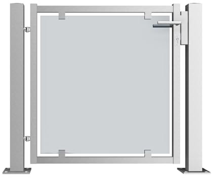 Gartentor Edelstahl V2A mit Glaselement - DIN rechts/links, versch. Montagesets. Gartentüre, Zauntor, Terrassentor (mit Pfosten DIN links ohne Montageset)