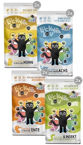 Lucky Lou Adult Trockenfutter für Katzen - Food Code Katzenfutter trocken für ausgewachsene Katzen, ohne Getreide & Zucker (340 g (8er Pack), Adult 4 Sorten Mix)