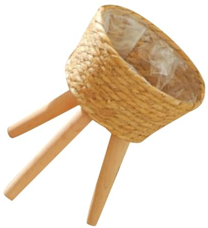 PHENOFICE Soporte De Plantas Madera Tejida con Patas Macetero Rústico Decorativo para Interior y Exterior Cesta Natural para Habitación Balcón o Jardín Mediano