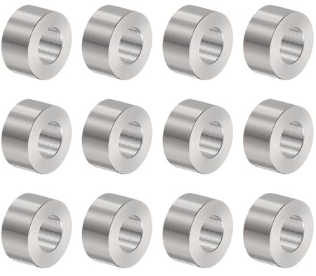 QUARKZMAN 12 Stück Edelstahl-Abstandshalter 8,2 mm Bohrung x 16 mm Außendurchmesser x 8 mm Länge Schraubenbuchse Blankes Finish Runder Metall-Distanzhülsen für M8 Schrauben Bolzen Stangen