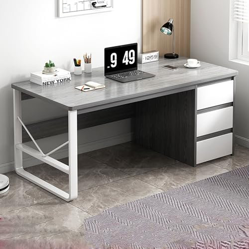 Stehpult, Computertisch mit Stauraum und Schubladen, moderner Home-Office-Schreibtisch mit großer Schreibtischplatte, Dicker Stahlrahmen, Massivholzmaterial - ideal zum Arbeiten, Spielen und