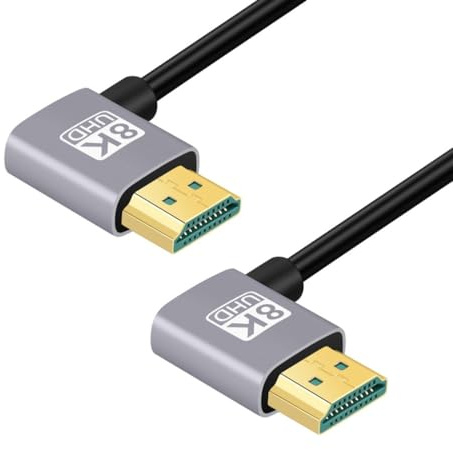 chenyang Câble HDMI 2.1, HDMI mâle vers mâle double angle droit à 90 °, 8 K @ 60 Hz, 4 K @ 120 Hz, 48 Gbps, câble plaqué or ultra rapide 0,5 m pour téléviseur, moniteur, ordinateur
