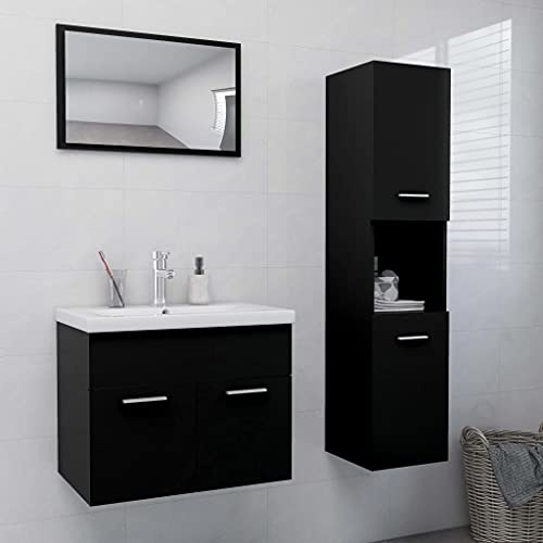 ShGaxin Conjunto de Muebles de baño aglomerado Negro, Muebles para Baño, Muebles para Lavabo, Armario Baño - 3071136