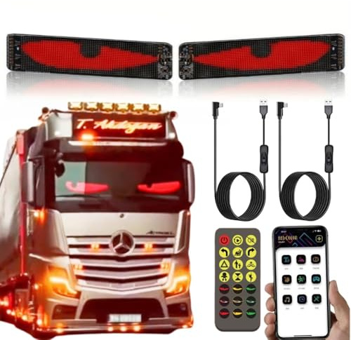 Ctopkatuo 2PCS LED Augen Für lkw, Flex Schild Anzeige Augen Laufschrift Programmierbar, Weicher LED Panel Auto Bunte Teufelsaugen Für Autofenster