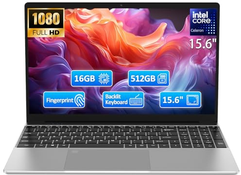 Molegar 15.6 FHD Laptop,16GB DDR4 RAM 512GB SSD,Portable Laptop Computer with Backlit Keyboard,180 ° Angle Opening,Fingerprint Reader,38WH Battery,Webcam,WiFi 5,BT 4.2,Mini HDMI,USB 3.0