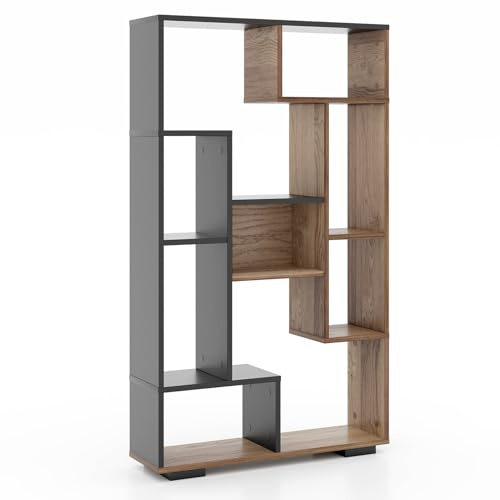 SFAREST 11 Cube Geometric Bookshelf, Wooden Bookcase Display Shelving Unit