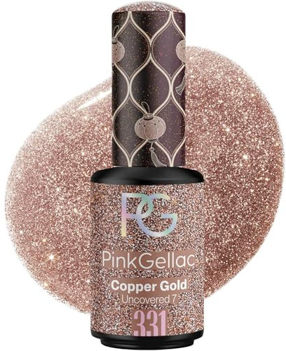 Pink Gellac Gel Nagellack UV - 331 Copper Gold 8 ml - Gelnagellack für UV Lampe - Kupfergold mit Glitzer - Einfache Anwendung Nail Polish für 14 Tage Salonqualität - Veganer Gellack Made in Holland