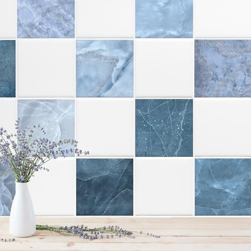 GRAZDesign Maritime Fliesenaufkleber Set – 10 Stück, Selbstklebend, Blaues Design für Bad & Küche, Wasserfest & Leicht ablösbar - 20x25cm