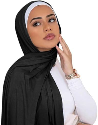 Pastoralist Jersey Hijab för kvinnor, svart, 67x28 tum lång, modal, halsduk, strandomslag, sjal eller turban