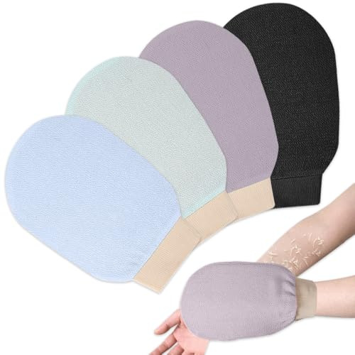 Peelinghandschuh, Exfoliating Gloves, Kessa Glove, 4 Stück Duschhandschuh Peeling für Gesicht & Körper – Entfernt Sanft Abgestorbene Hautschüppchen für Zarte, Glatte Haut