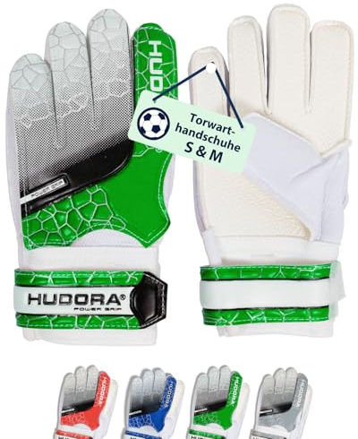 HUDORA Torwarthandschuhe - Gepolsterte Fußball Torhüterhandschuhe für Kinder & Jugendliche in Größe M - Schaumstoffrücken - Fußballhandschuhe mit Klettverschluss - grün