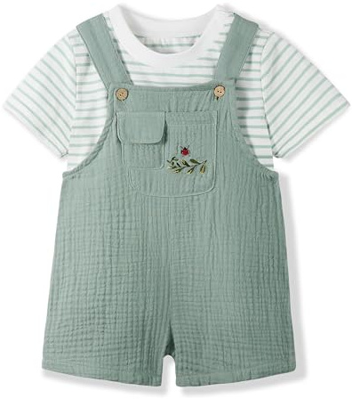 Volunboy Completi Estivi Bambino, Unisex Salopette/Tuta Corta + T-Shirt Completo 2 Pezzi Abbigliamento per 1-4 anni