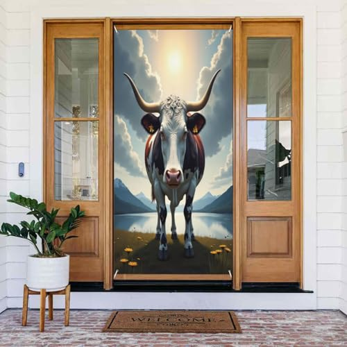 Decoraciones para puertas – Moderno estampado de toro n.º 117 para primavera y verano, cartel de cubierta de cartel de otoño e invierno, telón de fondo colgante para interiores y exteriores