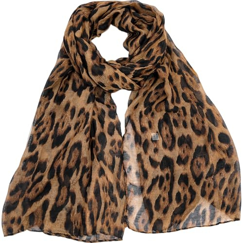 GWAWG Leopard Print Scarf for Women, Lightweight Chiffon Silk Feel Rectangular Scarf, Soft Touch Fashion Accessory (Brown)