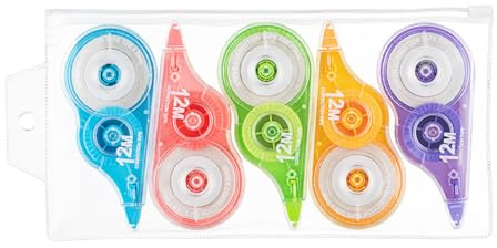 WUSJCOF Set di 5 Mini Correttori a Nastro, con Cappuccio Protettivo e Finestra di Controllo, Ideale per Bambini, Studenti, Ufficio, Casa e Scuola (12 m x 5 mm)