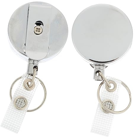 LOPUNER Porte-badge Enroulable en Acier Inoxydable, 2 Pièces, avec Clip Ceinture, Anneau Porte-clés, Accès Rapide pour Cartes D'identité et Cartes de Visite