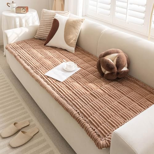 Disayu Fuzzy Pet Couch Cover for Dogs Washable, Non Slip Couch Covers for 2 Cushion Sofa Pet Friendly, Soft Thick Plush Blanket for Couches and Sofa Protector (Dark Brown, 27.6 x 59)