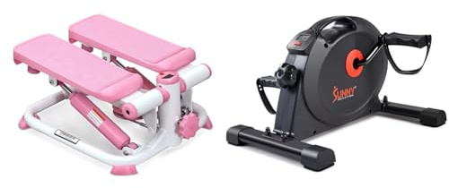 Sunny Health & Fitness Under Desk Dual Function Smart Mini Arm & Leg Pedal Exerciser Cycle Bikes + Exercise Stepping Machine, Portable Mini Stair Stepper for Home, Desk or Office Workouts