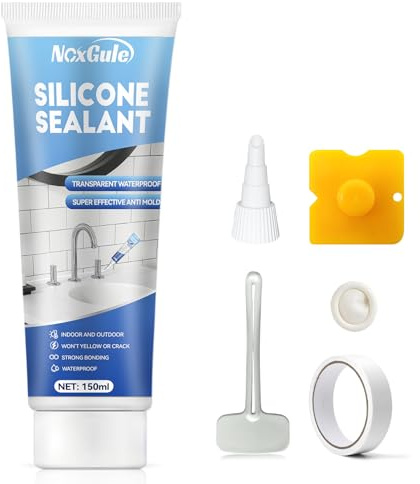 NoxGule Silikon Transparent Sanitär, Silikon Badezimmer, Badsilikon, 150ml | Wasserfest Abdichtung,Raumtemperaturhärtend,Geeignet für Küchenspülen,Toiletten Poolränder,Keramikfliesen,Küchenarbeitsplatte