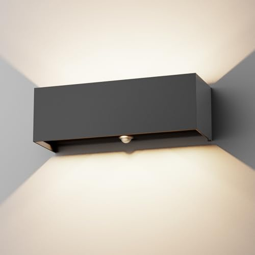 Klighten 30W Außenwandleuchte Außenlampe mit Bewegungsmelder,Aussenlampe mit bewegungsmelder Einstellbarer Lichtstrahl,LED Wandleuchte Up Down Außen/Innen für Garten,IP65,4000K,Schwarz