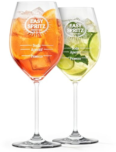 EASY SPRITZ Aperol Gläser 2er Set mit Laser-Gravur für 3-2-1 Mischverhältnis | 470 ml Spritzgläser/Aperitif Gläser | Weingläser mit Gravur - Ideal als Geschenk, spülmaschinenfest