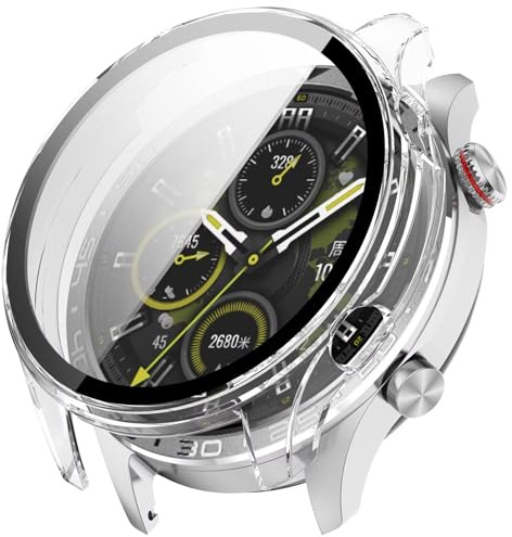FTRONGRT fodral kompatibelt med Honor Watch 5 Pro, PC + skärm härdad film, reptålig allomfattande klockfodral. Transparent