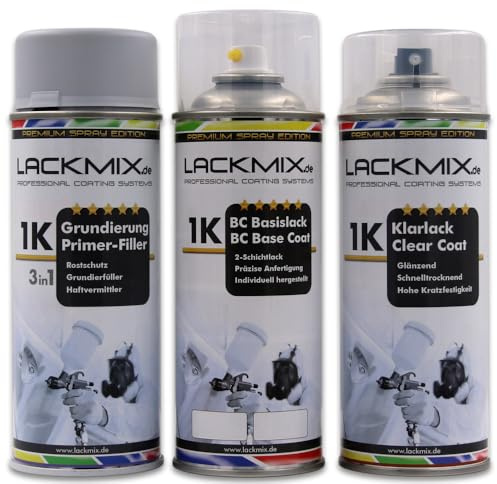 MIPA Autolacke & Lackmix Spraydosen für VW / LC9Z Black Magic Perl/Alle Farbspray-Sprühdosen Sets (Grundierung + Basislack + 1K Klarlack)