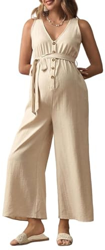 DOTBUY-SHOP Salopette Premaman Donna Elegante,Moda Tuta Premaman Donna Pantaloni Larghi Lunghi Comoda Jumpsuit Playsuit Overall Gamba Larga Casual per Maternità (Cachi,l)