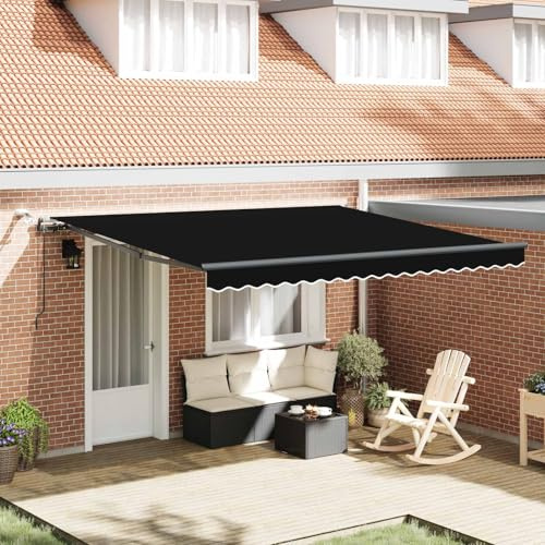 sephironlbb Tenda da sole nera in poliestere, 400 x 300 cm, con telecomando, braccio articolato retrattile, tenda da sole per giardino, terrazza, balcone, resistente alle intemperie, ai raggi UV