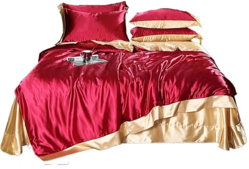 Lenzuolo con angoli in raso, Set biancheria da letto in seta satinata multicolor, copripiumino, lenzuolo con angoli, misure multiple(Color C,Fitted Sheet 1.8mBed)