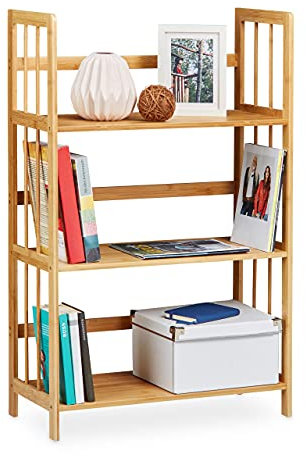 Relaxdays Standregal Bambus, Holz, 3 Ablagen, HxBxT: 88 x 55 x 26 cm, Bad Regal, Schuhregal, Bambusregal, natur braun