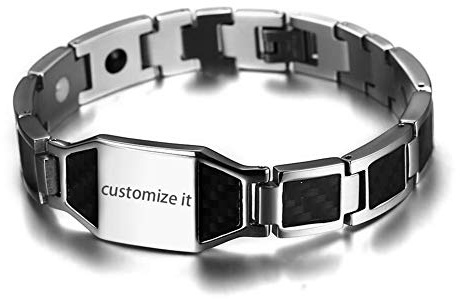 JewelryWe Smycken herr magnetarmband med gravyr, rostfritt stål kolfiber magnetarmband armring, svart/guld/silver, 21.5 centimeters, Kolfiber