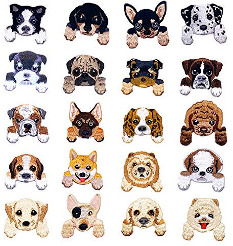 Woohome Hund Patches zum Aufbügeln, 20 Stück Patch Sticker für Kleidung Blumen Aufnäher Applikation Flicken Zum Aufbügeln Kinder Patches für für DIY T-Shirt Jeans Kleidung Taschen
