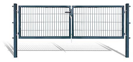 Doppelflügeltore für Stabmattenzaun, grün oder anthrazit, verschiedene Höhen wählbar - inklusive Pfosten und passenden Anschlussstücken (Doppeltor H 80 x B 300 cm, anthrazit)