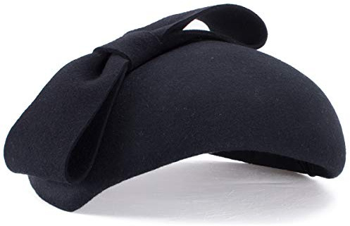 Lawliet Teardrop Women 1940s Wool Felt Fascinator Hat Bow Tam Beret Casque A568 (Black)
