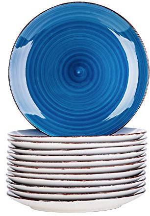 vancasso Bella Blue 12 große Teller, handbemalt, rustikale Optik, 27 cm, für Dinner/Steak/Hauptgericht, kratzfest