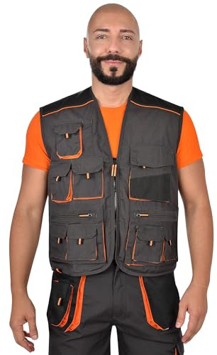 BWOLF Atlas - Chaleco de trabajo multifuncional para hombre, color gris y naranja gris/naranja XXL