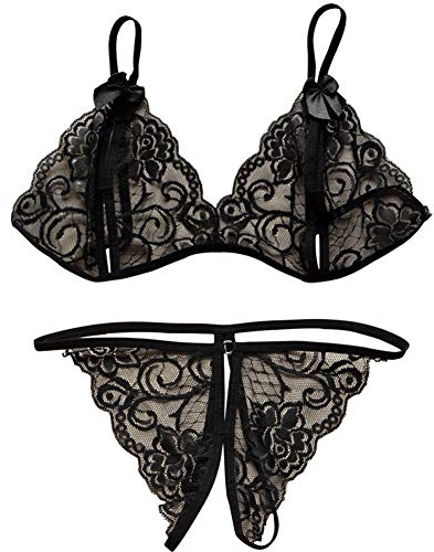 VicSec Set de Lencería Íntima para Mujer de 2 Piezas con Letras, Conjuntos de Lencería Sexy y Caliente para Sexo de Entrepierna, Braga de Pijama de Encaje con Tirantes Ajustables, Bra de Tanga, Negro