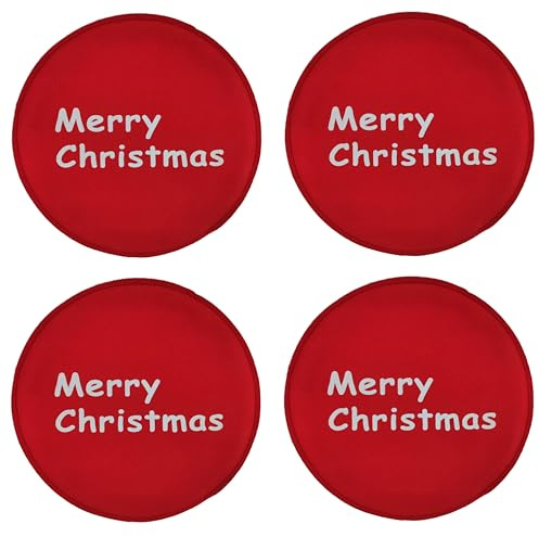 MC-Trend 4er Set Sitzkissen Set rund mit Füllung aus Filz in rot mit Aufdruck Ø 35 cm Stuhlkissen für Weihnachten Stuhl Deko Stuhlauflage Christmas Sitzauflage Kissen