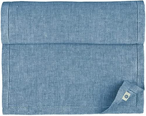 Linen & Cotton Tischläufer Stoff Tischwäsche Modern Scandi mit Hohlsaum - 100% Leinen, Dunkelblau Blau (44 x 270 cm) Tischband Läufer Tisch Decken für Home Küche Wohnzimmer Büro Hotel Buffet Dinner
