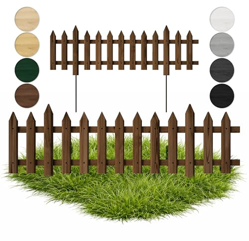 Floranica 3 STK Gartenzaun Vorgartenzaun Steckzaun Friesenzaun Zierzaun Lattenzaun 100 cm lang mit Metallpfosten Zaun für Vorgarten Gemüsebeete Höhe 20cm Braun