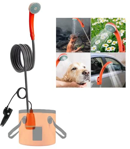 Bärbar utomhus lägerdusch, camping duschpump, uppladdningsbart bärbart duschhuvud för camping strand simning vandring resor (orange, klassisk)