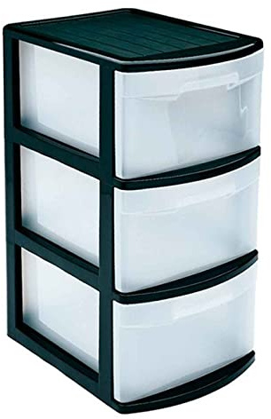 AC - Cajonera de Almacenamiento Tamesis con 3 cajones, Torre de Almacenamiento Multiusos para Oficina, hogar, Escuela, etc. 61 x 27,5 x 39,2 cm. Color Negro.