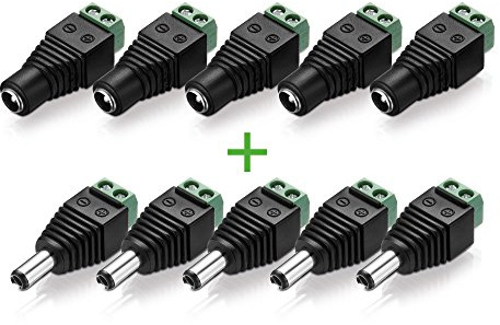 conecto DC-Hohlstecker-Adapter 5,5x2,5 mm auf 2-poligen Terminalblock | Set mit 5x Hohlstecker und 5x Hohlbuchse auf 2-poligen Terminalblock für Niedervolt-Verbindungen bis 12 V