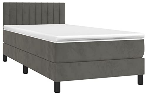 vidaXL Boxspringbett mit Matratze Dunkelgrau 90x200 cm Samt