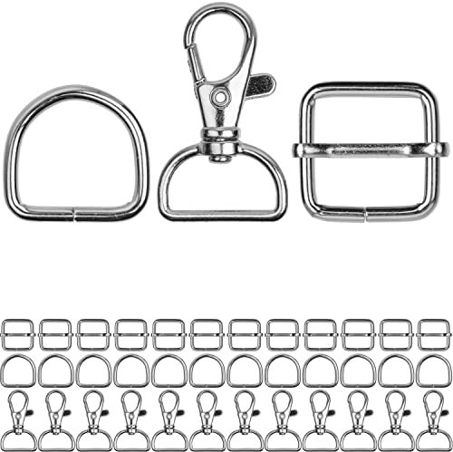 Tragegurt Reparatur Set, 36 Pack, bis 20 mm Gurtbreite, mit 20 mm Leiterschnalle und 20 mm D-Ring, Karabiner Schlüssel Anhänger, Taschenkarabiner 360° Grad drehbarem Ösenring, Gurtband Karabinerhaken