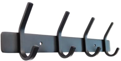 Harrington Marley UK Seller | Black Stainless Steel Wall Coat Hook Rack | 4 Hooks for Bathroom Door | Towel Rail, Kitchen, Dressing Gown Hanger Modern & Clean Design