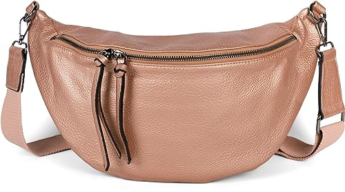 styleBREAKER Damen Halbmond Crossbody Tasche Groß | 37x17x10 cm Hauptfach mit 2-Wege-Reißverschluss, Steck- & Zipperfach innen, Rückfach, 71-128 cm gewebter Riemen, Kunstleder.