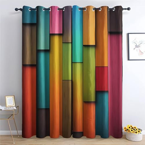 TAKUAN Bunt Vorhänge Verdunklung svorhänge mit Muster Geometrisch, Vorhang Blickdicht mit Ösen Gardinen Wohnzimmer Schlafzimmer Kinderzimmer Dekoration 2er Set-175 x 140 (H X B)